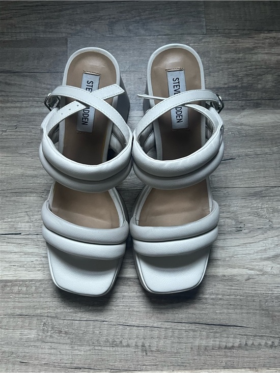 Steve Madden Shoes - Steve Madden-White Block Heel Sandals with Padded Straps